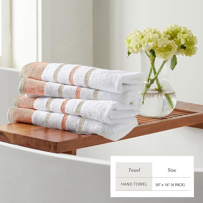 Great Bay Home Decorative Hand Towel Set - Cotton 4 Pack 26x16 Hand Towel Set - Durable Towels for Bathroom Decor (Dusty Rose/Cappuccino)