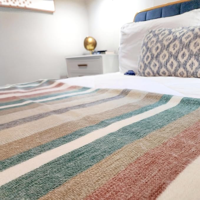 Alpaca Wool Throw Blanket | Warm, Ultra-Soft, 85" x 65" | Breathable, Non-Itchy Blanket-Throw | Hypoallergenic and Beautiful Fabric (Tropical Green)