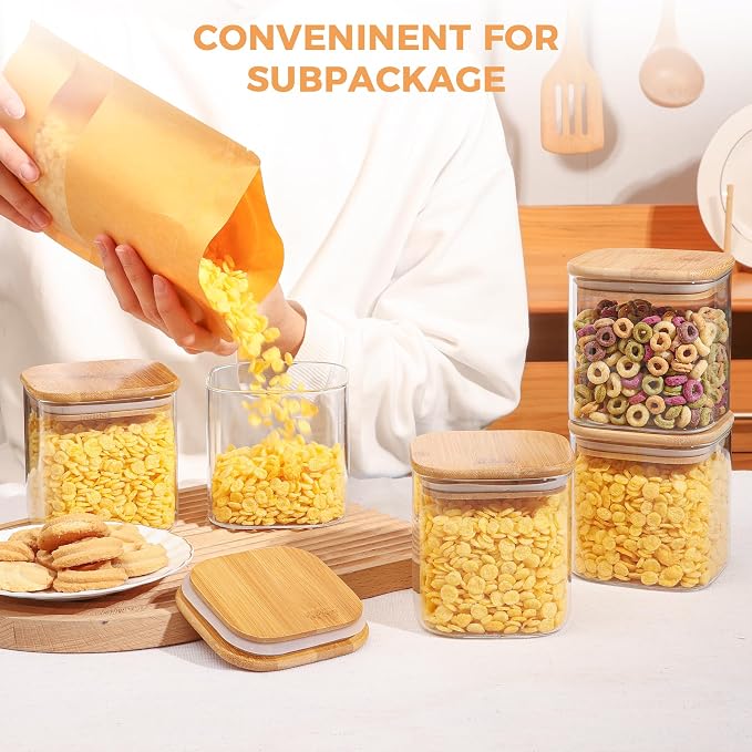 ComSaf 27oz&24oz Set of 13 Glass Storage Containers with Lids, Glass Jars with Bamboo Lids, Clear Food Storage Jar, Round Glass Canister, Pantry Organizers and Storage for Pasta Flour Coffee Bean