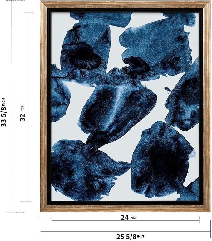 Monem Art Blue Abstract Watercolor Texture Print - Minimalist Modern Art Poster - Wall Decor for Living Room, Bedroom or Office - 24x32 Silver Framed CANVAS Wall Art by Mareike Bohmer