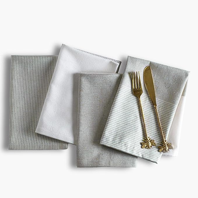 Ramanta Home Cloth Napkins Set of 4 18x18 Inches - Spring Basket Decor Block Striped Dinner Napkins for Easter Farmhouse Wedding, Washable Soft Cotton Durable Table Linen for Everyday Use - Taupe
