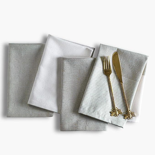 Ramanta Home Cloth Napkins Set of 4 18x18 Inches - Spring Basket Decor Block Striped Dinner Napkins for Easter Farmhouse Wedding, Washable Soft Cotton Durable Table Linen for Everyday Use - Taupe