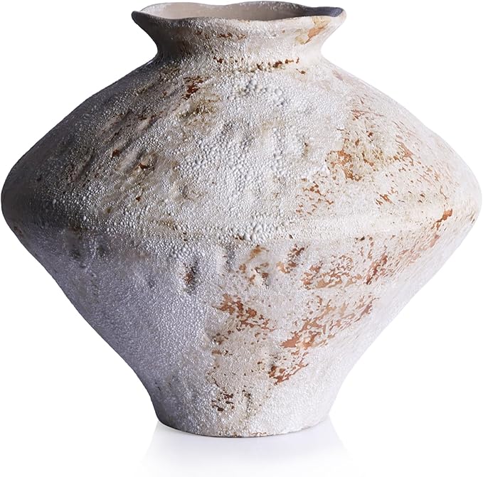 Large Wabi Sabi White Vintage Ceramic Vase, 11" Rustic Pottery Vase for Centerpieces, Textured Decorative Flower Vases for Table, Living Room, Bedroom, Bathroom, Kitchen, Farmhouse Home Decor Gifts
