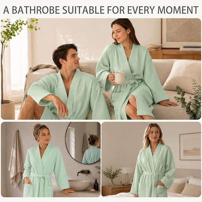 Lightweight Waffle Robe - Soft Cotton Bathrobe Spa Bathrobe for Daily Wear Home & Hotel