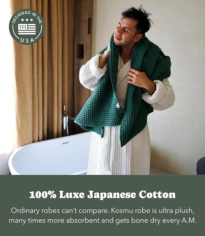 Luxury Organic Japanese Cotton Hotel & Spa Waffle Bathrobe for Men and Women (Hooded/Kimono)