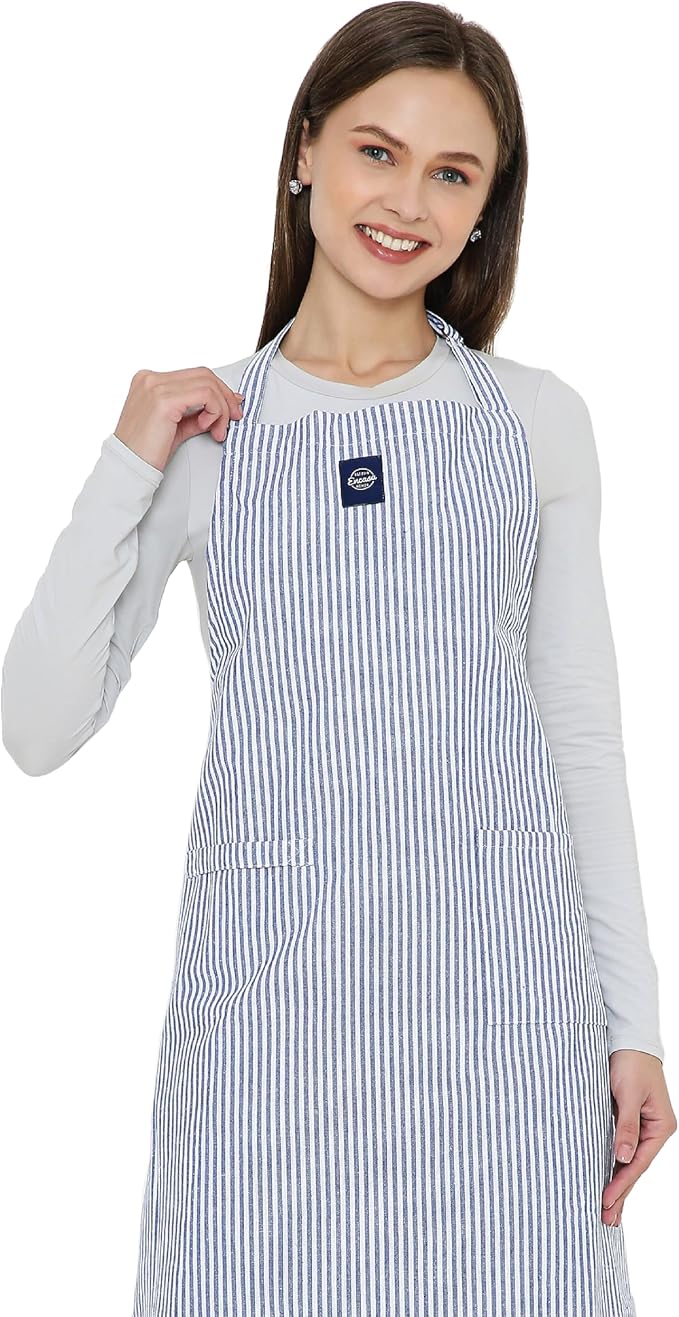 Encasa XO Cotton Kitchen Aprons for Women & Men with Pocket & Towel Loop, Adjustable Neck & Back Strap for Cooking, Baking
