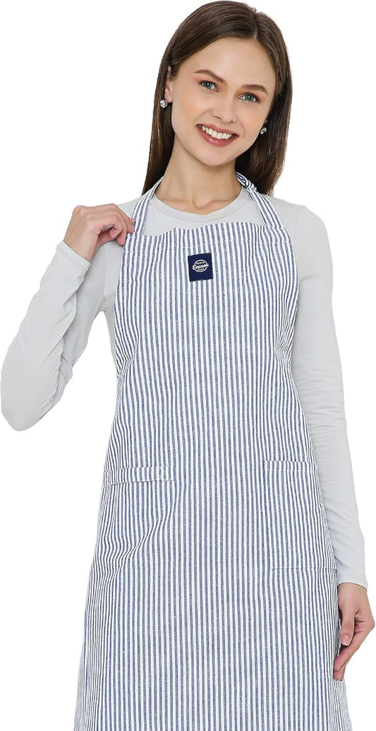 Encasa XO Cotton Kitchen Aprons for Women & Men with Pocket & Towel Loop, Adjustable Neck & Back Strap for Cooking, Baking
