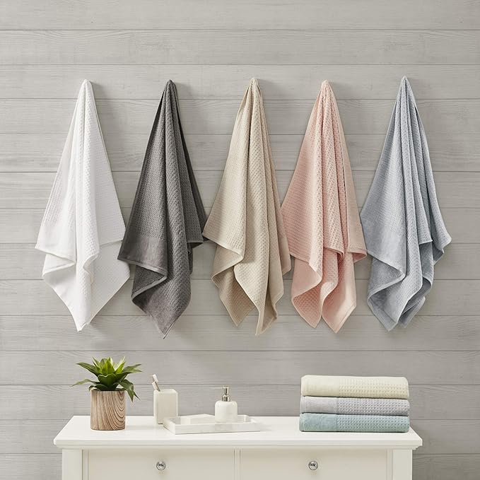 Madison Park Spa Waffle 100% Cotton Luxurious Towel Set, Premium Texture Waffle Weave, Highly Absorbent, Quick Dry, Hotel & Spa Quality Wash Clothes for Bathroom, Assorted Sizes, Charcoal 6 Piece