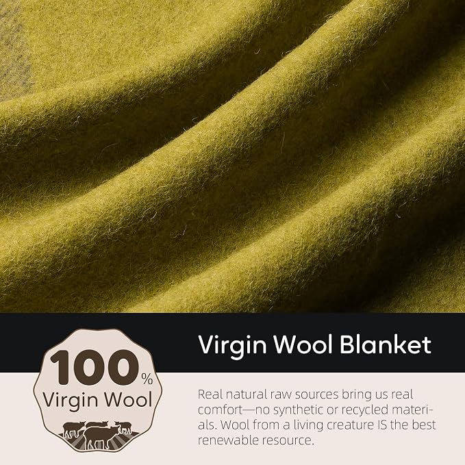 Molithe 100% Wool Blanket, 48" x 62", Warm, Thick, Washable, Military | Great for Camping, Outdoors, Sporting Events, Survival Kits Green and Black