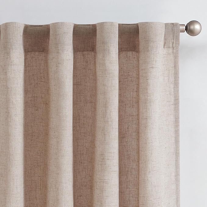jinchan Linen Curtains with Privacy Lining 96 inch Length Lined Curtains for Living Room Bedroom Light Filtering Taupe Drapes Neutral Farmhouse Cottage Core Home Office Rod Pocket Back Tab 2 Panels