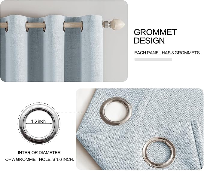MIULEE Linen Textured Curtains for Bedroom Solid 100% Blackout Thermal Insulated Chambray Blue Grommet Room Darkening Curtains & Drapes Luxury Decor for Living Room 52 x 63 Inch (2 Panels)