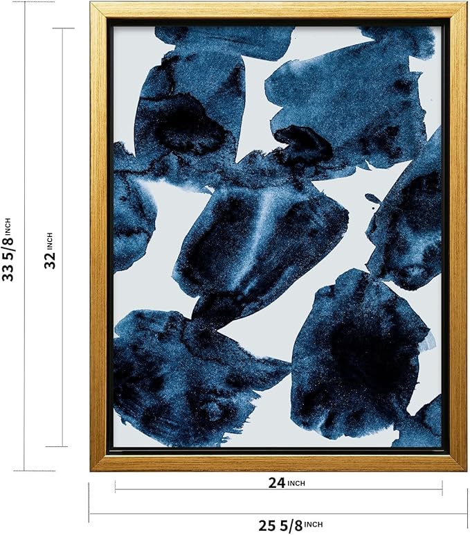 Monem Art Blue Abstract Watercolor Texture Print - Minimalist Modern Art Poster - Wall Decor for Living Room, Bedroom or Office - 24x32 Gold Framed CANVAS Wall Art by Mareike Bohmer