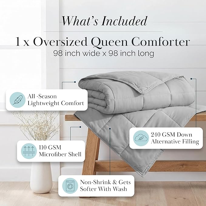Southshore Fine Living, Inc. Full Size Comforter Only, Comforters Queen Size Bedding, Down-Alternative Grey Queen Comforter for Vacation Homes, Soft Bedding, Fluffy Comforters, Full Size Grey Bedding
