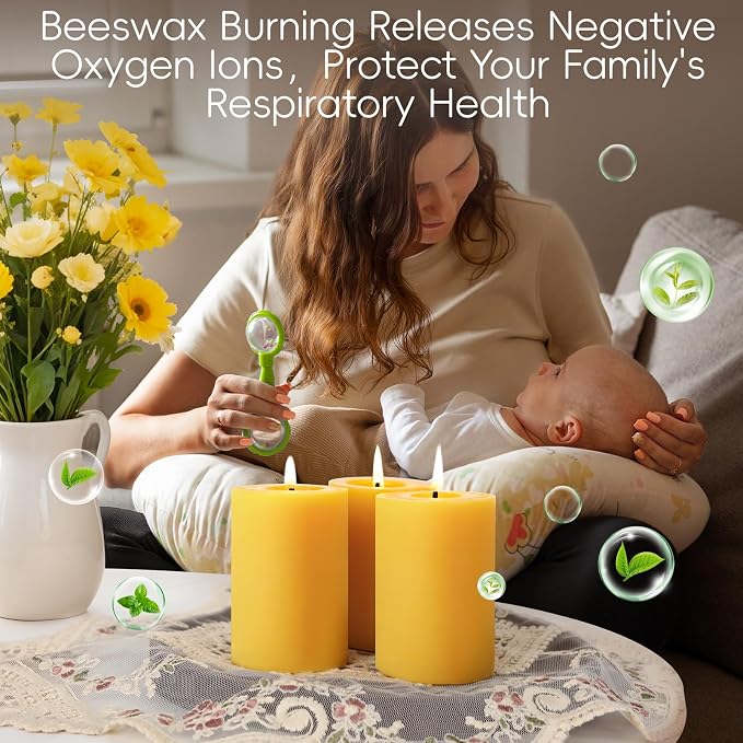 6 Pack Natural Beeswax Pillar Candles,100% Pure Beeswax Candles-192 Hours Long Burning,Unscented Bees Wax Candles for Home,Prayer,Emergency,Dripless Smokeless Organic Pillar Candles Bluk-2x3in