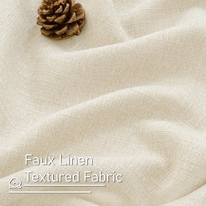 LAMIT 48 Inch Short Linen Curtains for Windows, Grommet Light Filtering Curtains Privacy Protected Window Drapes for Kitchen/Bedroom/Bathroom, Set of 2 Panels, Light Beige, W42 x L48