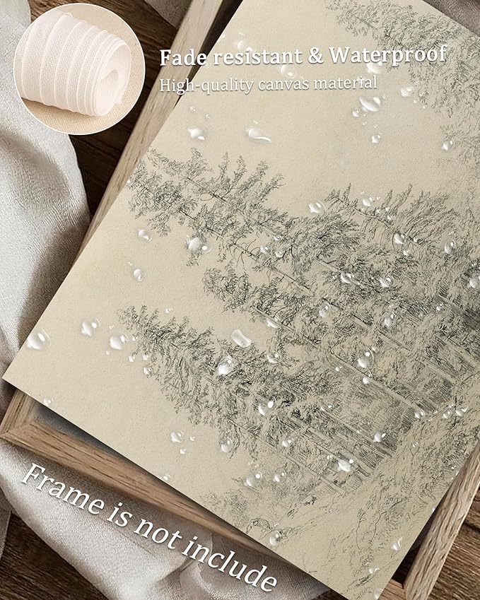 Vodefoad Sketch Tree Minimalist Drawing Canvas Wall Decor, Vintage Neutral Landscape Wall Art, Retro Antique Nature Art Pictures for Gallery Home Bedroom Bathroom Living Room - 8x10Inch Unframe
