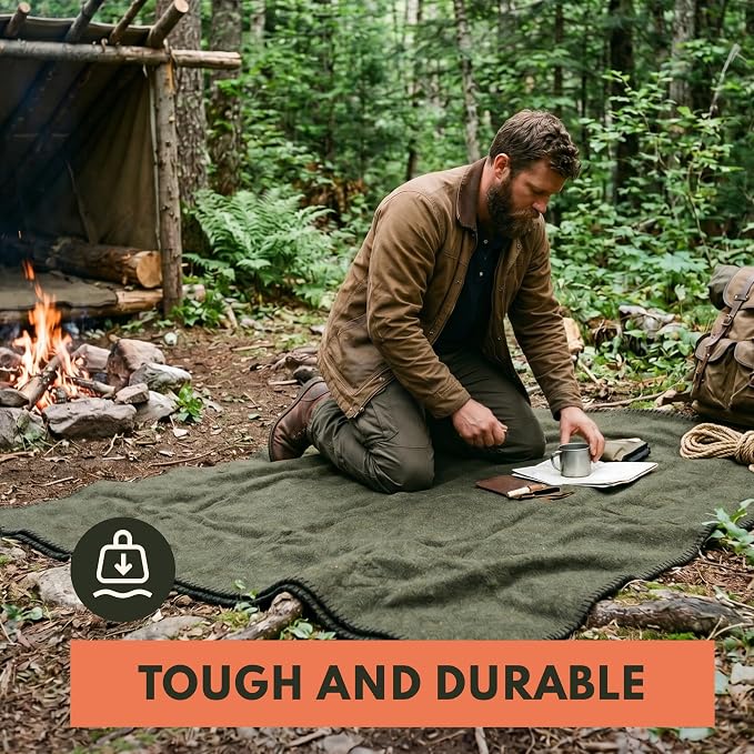 Woolly Mammoth Woolen Company Merino Wool Blanket, 66" x 90" Berry Plaid | Temperature Regulating - Fire-Resistant - Warm Camping Blanket for Car Emergency Kits, Picnics, Summer Festivals and Stadiums