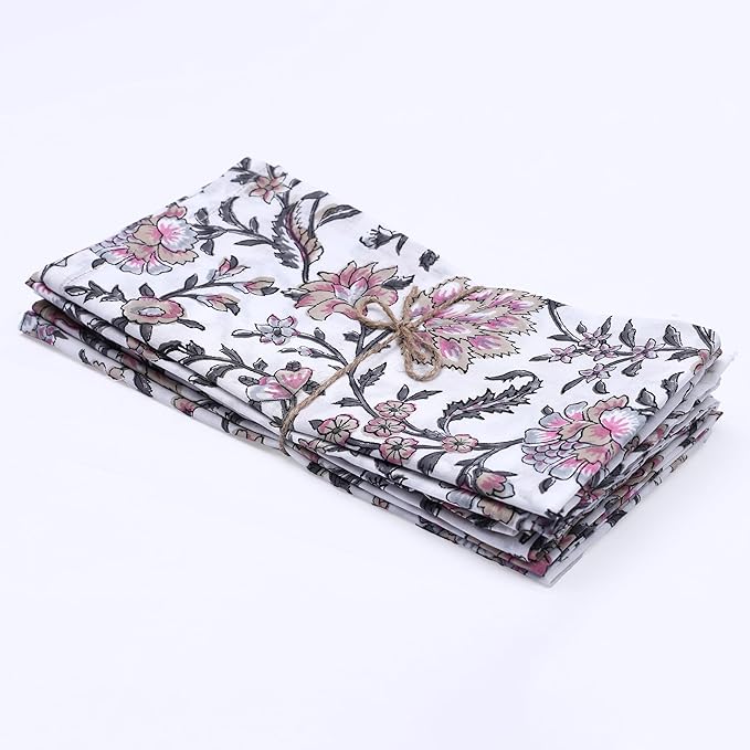 The Home Talk 100% Cotton Fall Cloth Designer Dinner Napkins, Handblock Print, Washable Durable Linen for Everyday Use Wedding Parties Outdoors Thanksgiving I 18 X 18 Inches I Set of 6 | Bagh