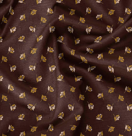 Soimoi Heavyweight Cotton Poplin Fabric Material, Brown - Floral Printed - 42" Inch Width, Natural Cotton Material for Quilt Making, Dresses, Skirts, Pajamas, Pillowcases, Tablecloths, Kurtis, 1 Yard