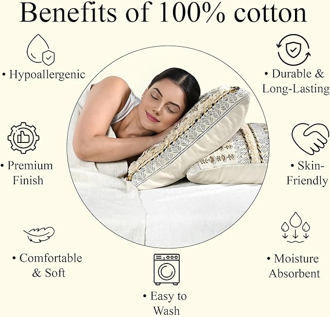 Ridhi Amber Fern Garden Block Print Cotton Handmade TNT Cushion Cover 20x20 Inch Decorative Throw Pillow Cover for Sofa, Living Room, Bedroom Decor, Soft, Cushion Case for Spring, Easter