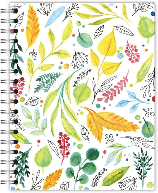 Small Spiral Bound Recycled Notebook, Leaves Design, 9.75" x 7.5", 70 Sheets, Double-Wire, College Ruled, Vegan, Made in USA