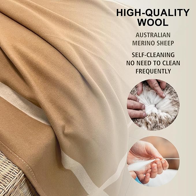Wool Blanket & Throws 90% Wool Warm Blanket Soft Couch Blankets 75"x55" Twin Throw Blankets for Living Room, Camping, Outdoors, or Car Travel with Exquisite Box for Gift (Camel)
