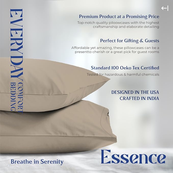 Mayfair Linen 100% Organic Cotton King Size Pillow Cases Set of 2 - Soft Hotel Quality Covers for King Size Pillows (Taupe), Authentic GOTS Certified, Crisp, Cooling Percale Weave Cotton Pillowcases