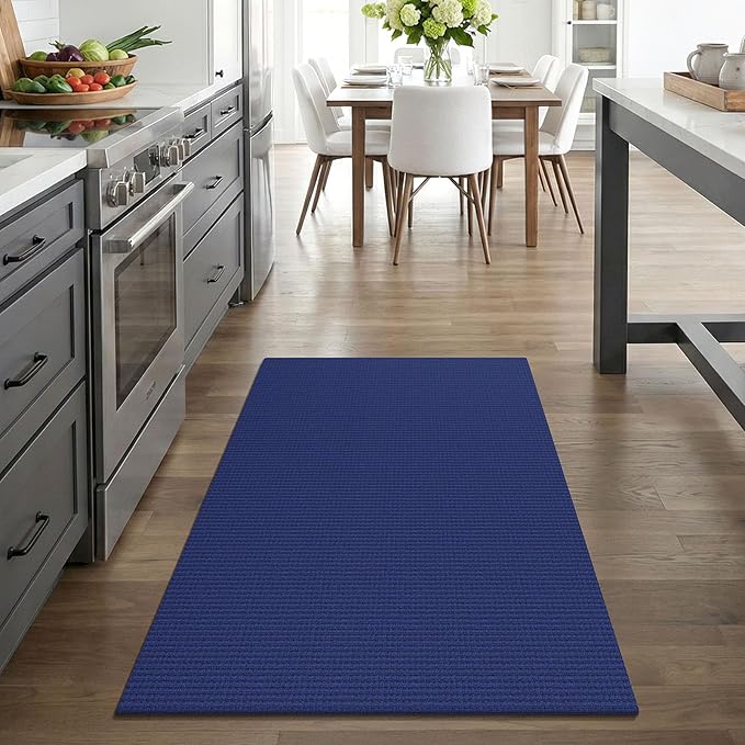 EARTHALL Woven Area Rug 3x4 Ft Washable Rugs for Entryway Braided Non Slip Rubber Backed Throw Rugs Door Mat Indoor Outdoor Entrance Cotton Carpet for Kitchen Foyer Front Door, Royal Blue/Navy