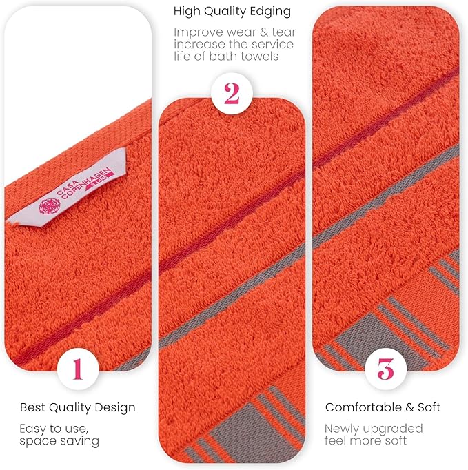 CASA COPENHAGEN X Line 2Pcs 100% Egyptian Cotton Large Designer Bathsheet Towels Gift Set- Silver Grey - Red, 600GSM, 35"x70" 2Bath Sheet Towels for Bathroom (Gift Set for Women & Men)