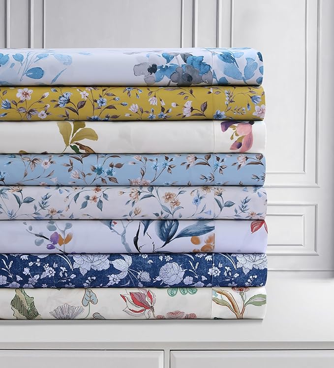 AZORES HOME California King Organic Cotton Sateen Sheet Set - Deep Pocket, 300 Thread Count, 4-Piece Luxury Bedding, Selena Multicolor