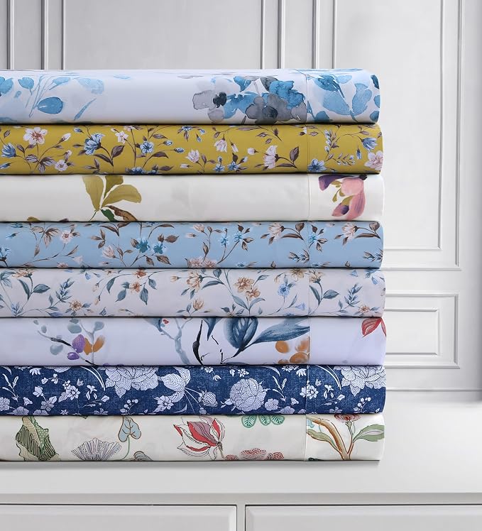 AZORES HOME King Organic Cotton Sateen Sheet Set - Deep Pocket, 300 Thread Count, 4-Piece Luxury Bedding, Selena Multicolor