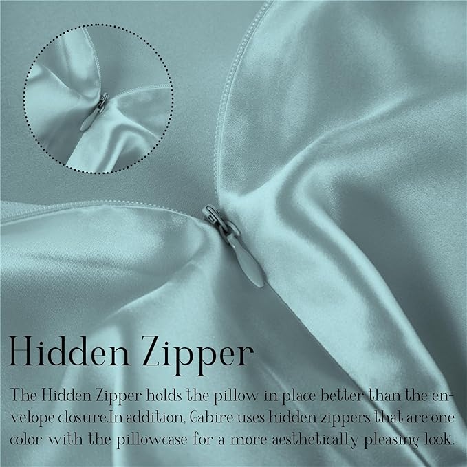 Gabire Mulberry Silk Pillow Cases Set of 2, Both Sides Real Silk Pillow Cover for Hair and Skin Cool Pillowcase Organic Silk Pillowcase 2 Pack with Hidden Zipper, Haze Blue, Queen (20"×30")