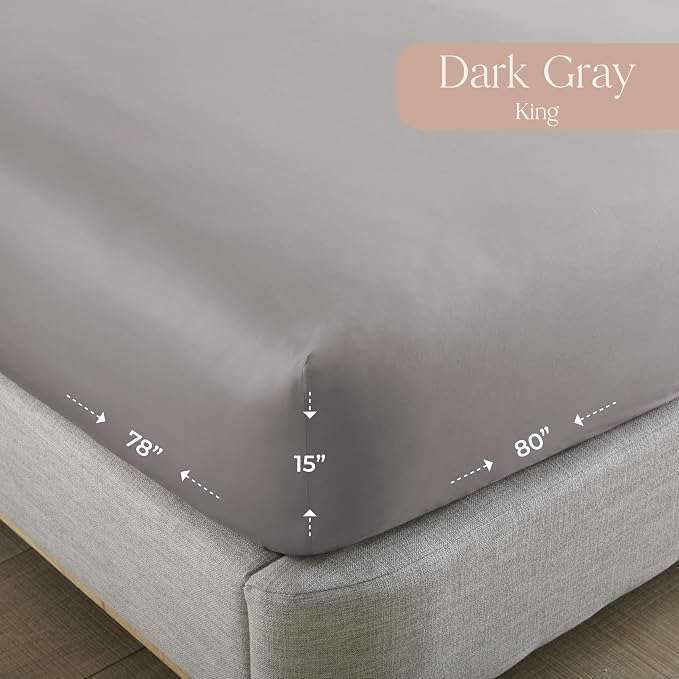 Organic King Fitted Sheet Only Deep Pocket - 100% Organic Cotton Sheets with Breathable 300 Thread Count Sateen Weave GOTS & Fairtrade Certified - Soft Fitted Bed Sheets Only (Classic Grey, King)