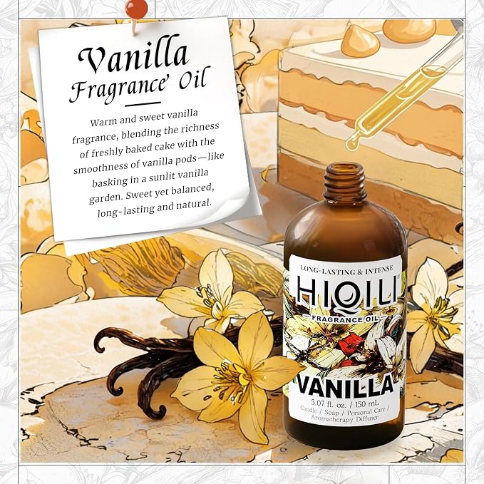 HIQILI Vanilla Fragrance Oil for Body Spray - 5.07 Fl Oz | Vanilla Oleoresin Scent, Diffuser Use, Essential Oil for Candle, Soap, and Women Perfume Making