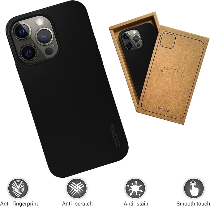 eplanita Eco Mobile Phone Case Compatible with iPhone 13 Pro Max, Plant Fiber, Drop Protection Cover, Durable and Sustainable (for iPhone 13 Pro Max, Black)