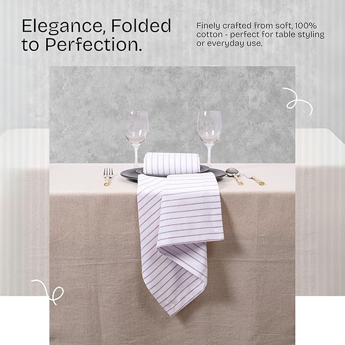 Burgundy Stripe Cloth Napkins Set of 12, 18x18 Inch, 100% Cotton, Absorbent, Classic Striped Table Linen Napkin for Dinner, Wedding Receptions, Thanksgiving, Everyday Use