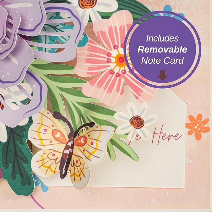 Frndly by Paper Love 3D Floral Bliss Pop Up Card, Gift for Birthday, Wedding, Anniversary, Thank You, Get Well, Valentine’s Day, Mother’s Day & All Occasions, 100% Recycled & Eco-Friendly, 8" x 6" Cover, Includes Envelope and Note Tag