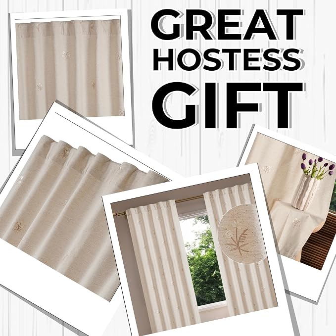 Bedding Craft Linen Drapes, Linen Room Darkening Curtain, Flax & Drapes, Natural Taupe 108 inch_Embroidered