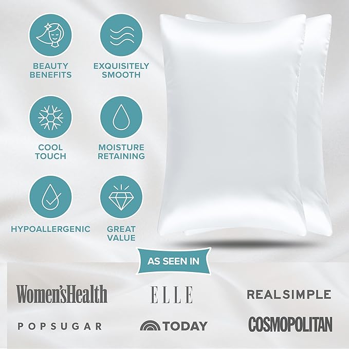 Bare Home 100% Mulberry Silk Pillowcase for Hair and Skin - Ultra Premium 6A Grade 19 Momme Silk Pillow Case - Hidden Zipper - Breathable Cooling Pillow Cover (King 2 Pack, White)