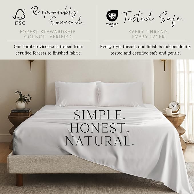 KARISSA MAE Pure Viscose from Bamboo Standard Size Pillowcase Set | 100% FSC Certified | Luxuriously Soft | Cooling | [Cream]