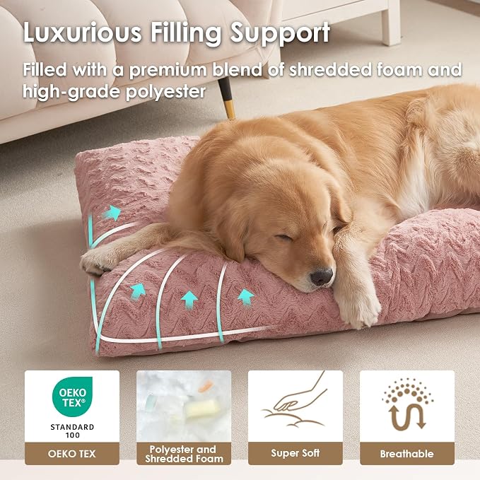 EHEYCIGA Washable Large Dog Bed for Crate 35x23 Inch, Kennel Pad for Dogs Up to 45 lbs, Plush and Comfy Pet Sleeping Mat, Pink