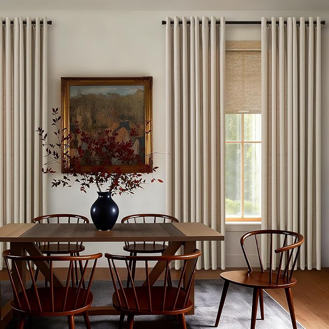 Taupe Linen Curtains 84 Inches Long for Living Room Grommet Ring Top Rustic Farmhouse Semi Sheer Light Filtering Window Curtain Dining Room Thick Flax Linen Textured Drapes Burlywood Birch Greige