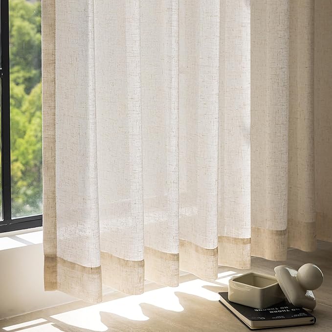 jinchan Extra Wide Sliding Door Curtain 96 Inch Length Natural Linen Curtains Semi Sheer Drapes for Patio Door Living Room Bedroom Home Office Light Filtering Beige Drapes 100 Inches Wide 1 Panel