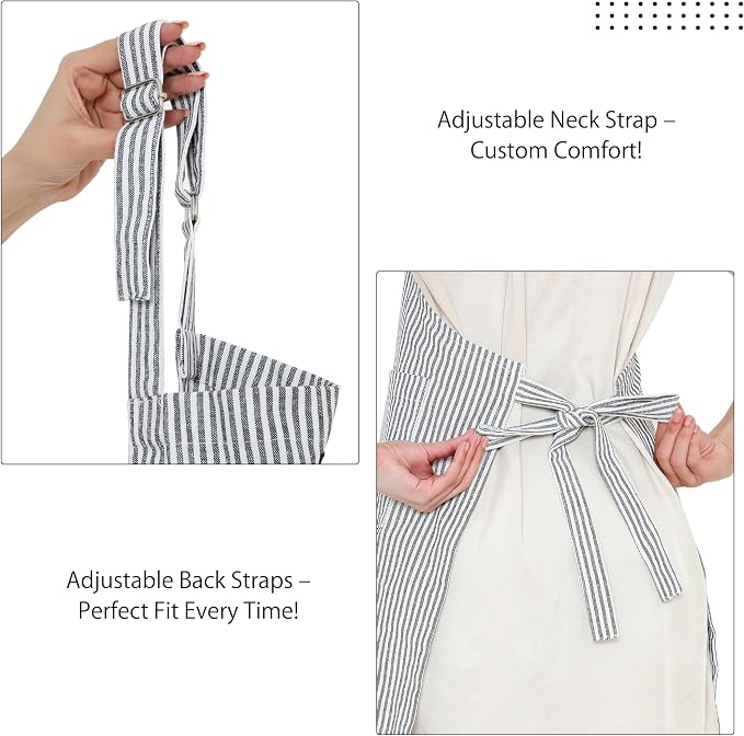 Encasa XO Cotton Kitchen Aprons for Women & Men with Pocket & Towel Loop, Adjustable Neck & Back Strap for Cooking, Baking