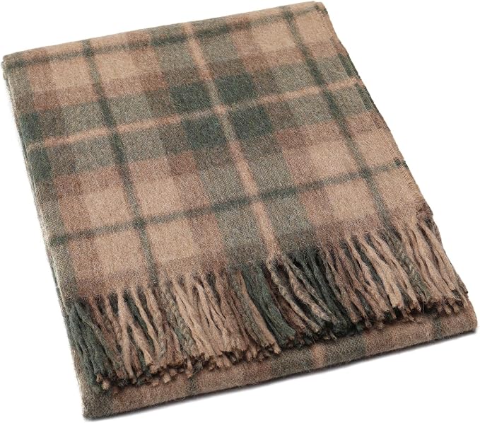 Superfine Alpaca Wool Throw Blanket - Lightweight Alpaca Merino Wool Throw Blankets | Soft Peruvian Alpaca Blanket Wool Blanket Scottish Design 72" x 60" (Apple Green/Beige)