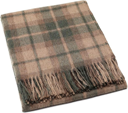 Superfine Alpaca Wool Throw Blanket - Lightweight Alpaca Merino Wool Throw Blankets | Soft Peruvian Alpaca Blanket Wool Blanket Scottish Design 72" x 60" (Apple Green/Beige)