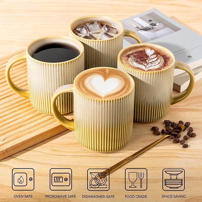 theterra Ceramic Coffee Mugs Set of 6, 14.2oz Handmade Coffee Cups with Handle for Latte, Tea, Milk, Beer, Hot Cocoa, Autumn Haze