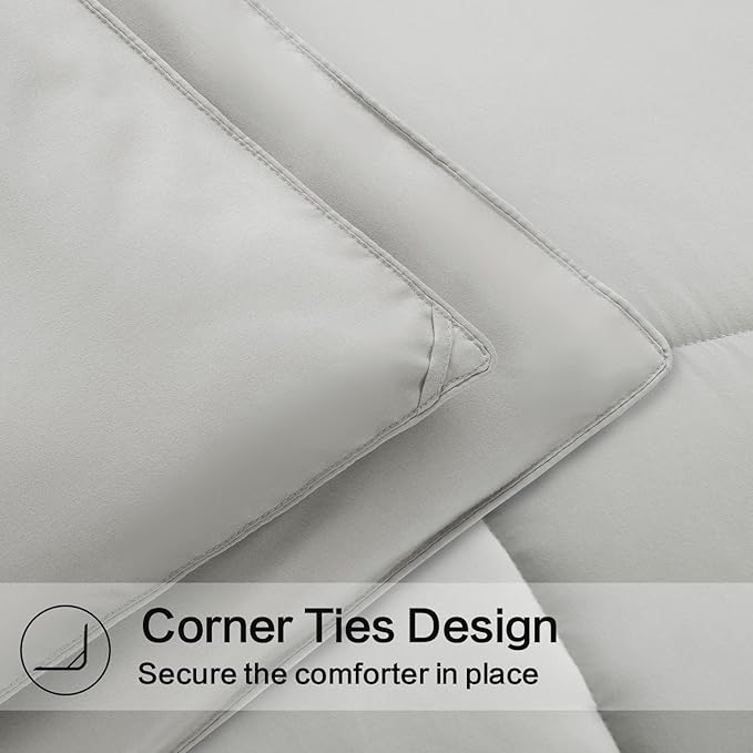 EASELAND Queen Size Down Alternative Comforter - Quilted Duvet Insert for All Seasons, Soft Lightweight with Corner Tabs, Summer Winter Warm Bedding, Light Grey 88×88 Inches