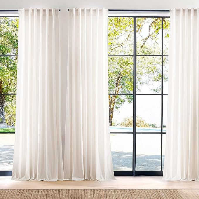 NICETOWN Cream Curtains 84 inch Long 2 Panels Set, 55" Wide Thick Organic Flax Belgian Linen Blend Privacy Window Drapes Rod Pocket & Back Tab with Light Filtering for Bedroom/Living Room