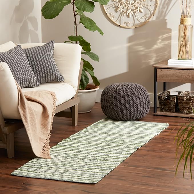 DII Chindi Home Collection Cotton Handwoven Slim Stripe Area Rag Rug, Runner, 2' 3" x6', Jadeite